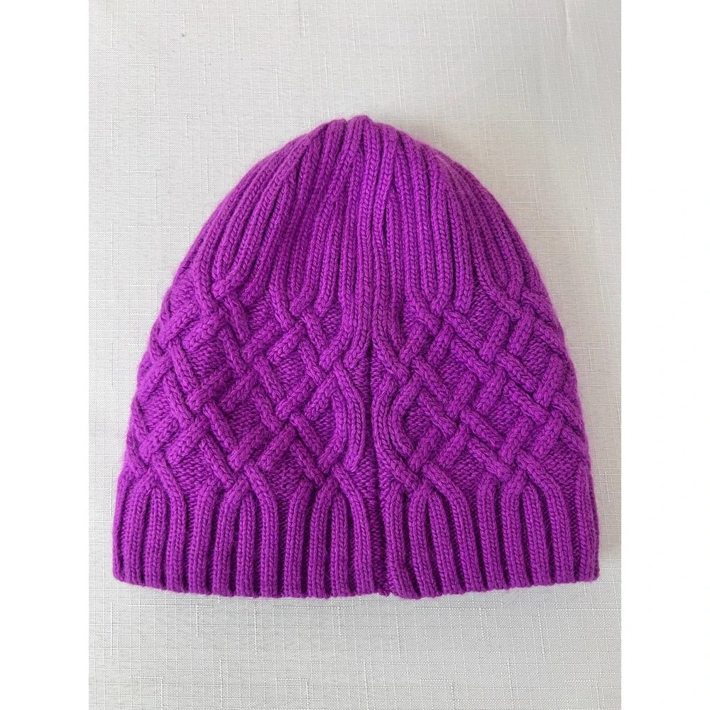 MJÚK Iceland Beanie Women OS Purple Excellent Merino Angora Fleece Lined Knit